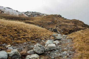 Castle Hill manzara South Island, Yeni Zelanda, karla kaplı