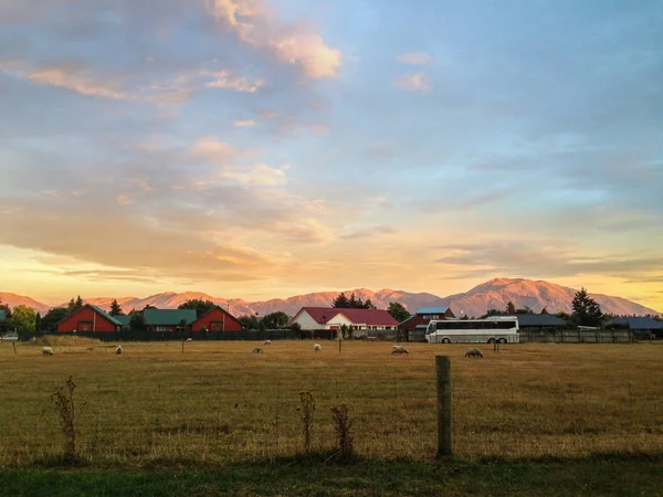 Methvenstadt Bei Sonnenuntergang Canterbury Südinsel Neuseeland — Stockfoto