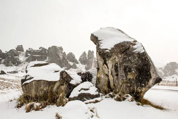 Castillo Hill Paisaje Cubierto Nieve Isla Sur Nueva Zelanda — Foto de Stock