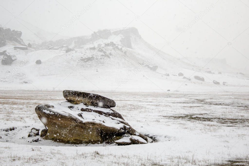 Castle Hill landscape covered in snow, South Island, New Zealand