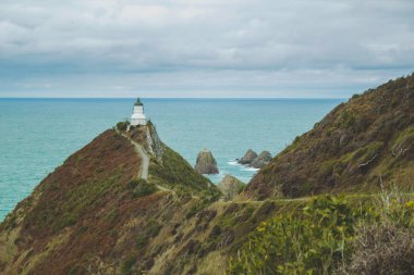 Nugget noktası deniz feneri bakış açısı Otago, South Island, Yeni Zelanda