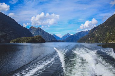 Doubtful Sound cruise - passing beautiful scenery in Fiordland National Park, South Island, New Zealand clipart
