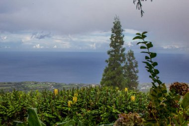 Sao Miguel Adası bulutlu ada üzerinde görünümü, Azores, Portekiz
