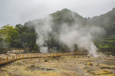 Furnas köyünde jeotermal aktivite, Sao Miguel, Azores, Portekiz