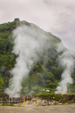 Furnas köyünde jeotermal aktivite, Sao Miguel, Azores, Portekiz