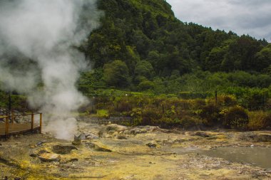 Furnas köyünde jeotermal aktivite, Sao Miguel, Azores, Portekiz