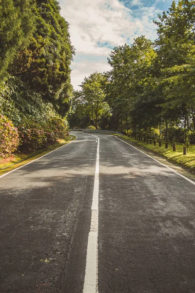 Lege weg leidt door prachtig landschap op het eiland Sao Miguel, Azoren, Portugal — Stockfoto