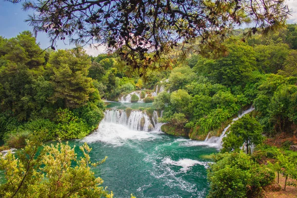 Krka National Park Waterfall Wild Landscape Famous Tourist Attraction Croatia — Stock Photo, Image