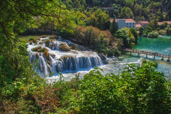 Krka National Park Waterfall Wild Landscape Famous Tourist Attraction Croatia — Stock Photo, Image