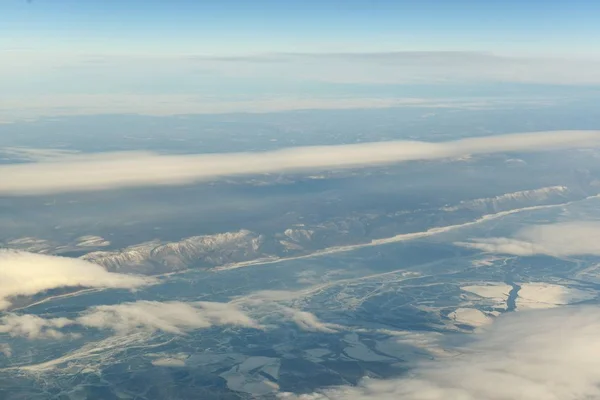 Pohled Západním Břehu Jezera Bajkal Letadla Zimě — Stock fotografie