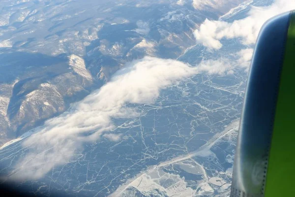 Вид Західному Березі Озера Байкал Літака Зимовий Період — стокове фото