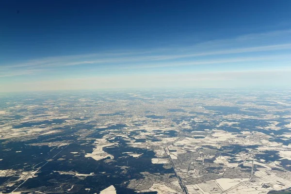 view of Moscow from the plane in winter