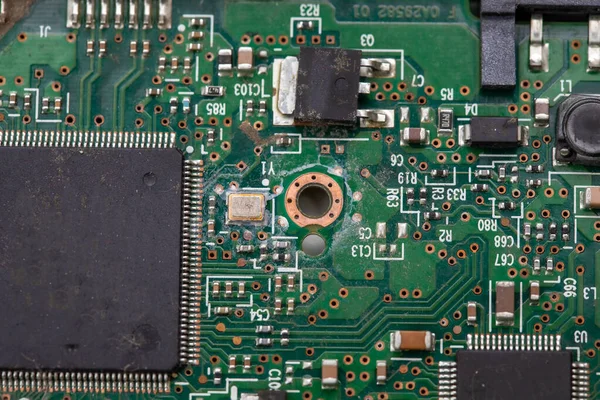 Placa Circuito Impreso Para Componentes Electrónicos Primer Plano — Foto de Stock