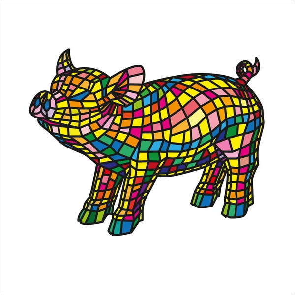 Krásné Barevné Pig Izolovaných Bílém Pozadí Stylizované Mozaiky — Stockový vektor