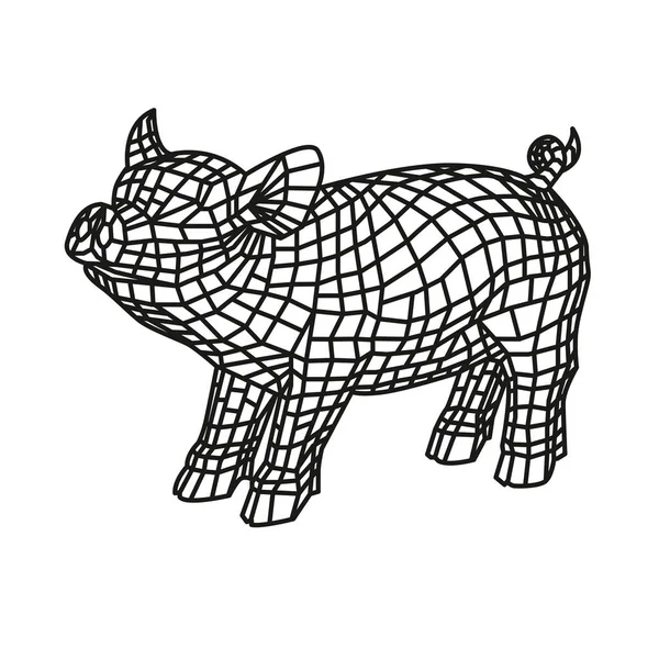 Beau Cochon Noir Blanc Isolé Sur Fond Blanc Stylisé Mosaïque — Image vectorielle