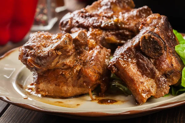 Pork Spare Ribs Served Plate Ready Eat — Stock Photo, Image