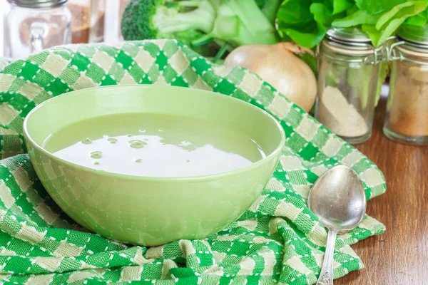 Broccoli Crème Soep Groene Kom Rustieke Tafel — Stockfoto