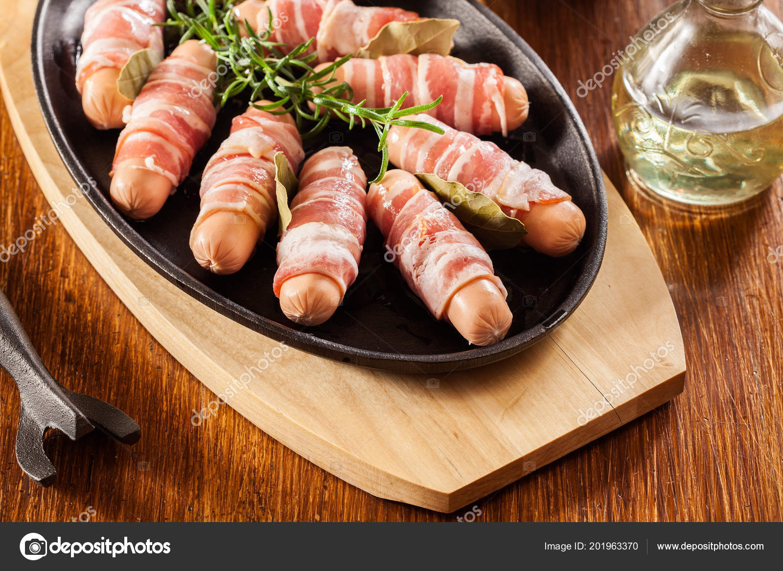 Pigs Blankets Raw Mini Sausages Wrapped Smoked Bacon Ready Baked Stock Photo by ©fotek 201963370
