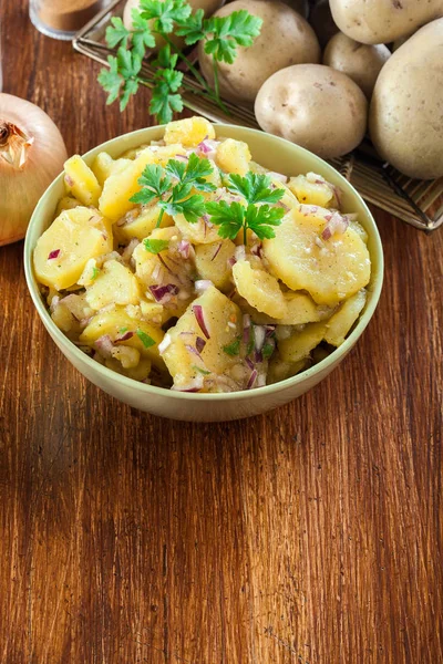 Kartoffelsalat Ensalada Tradicional Alemana Patatas Vista Superior —  Fotos de Stock