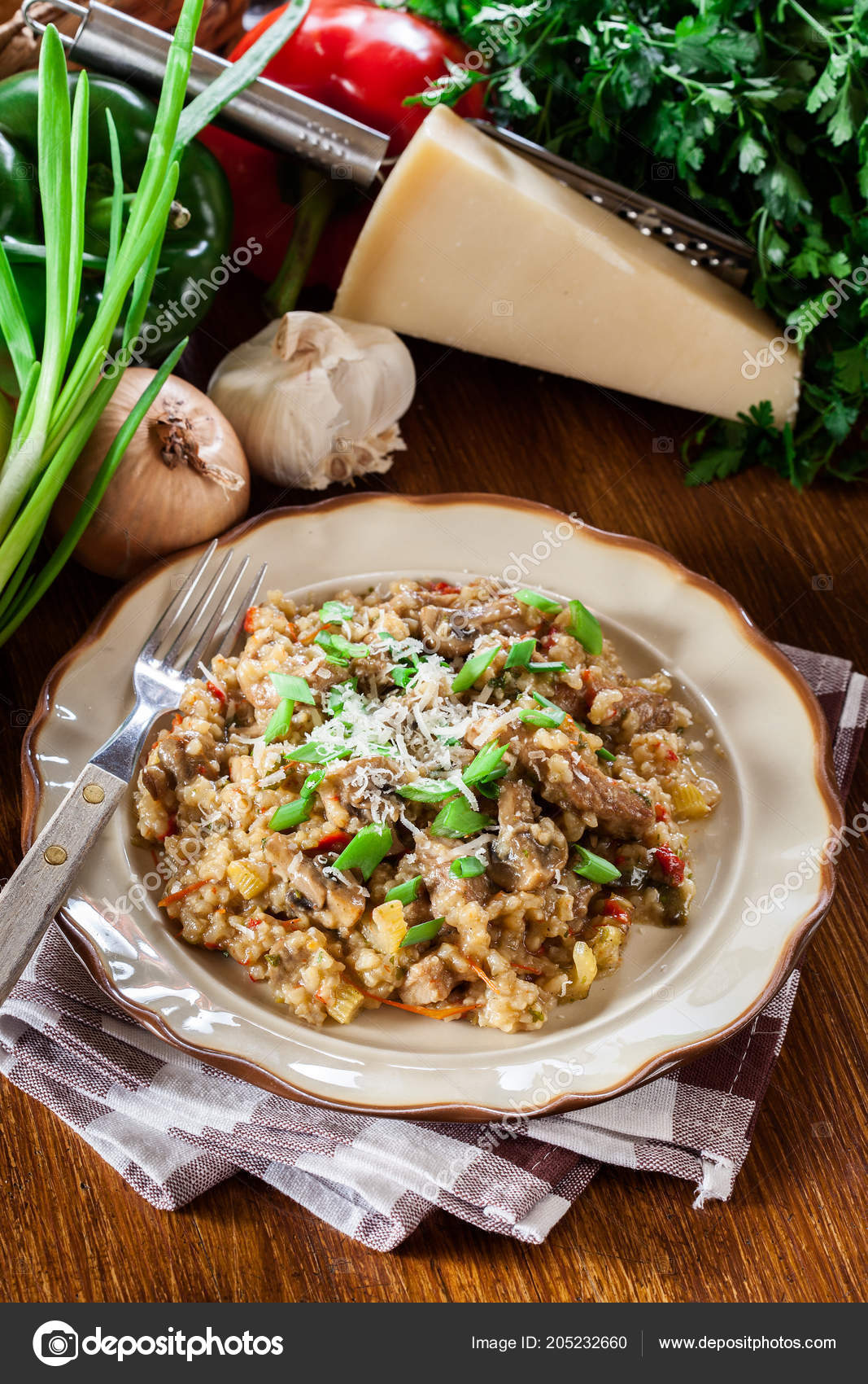 Risotto Champignon Mushrooms Pork Parmesan Italian Cuisine Stock