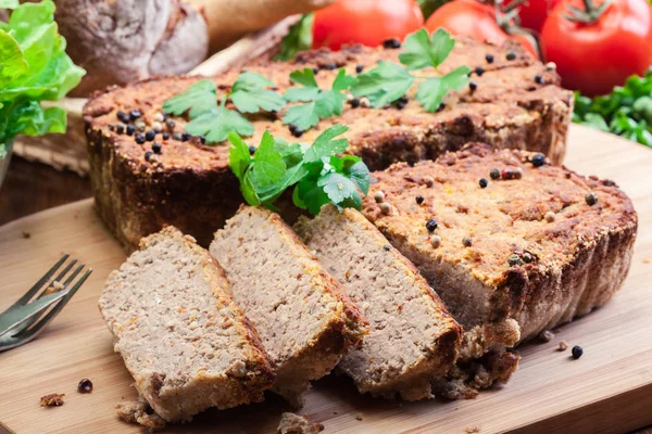 Traditional Delicious Meat Pate Chicken Liver Cutting Board — Stock Photo, Image