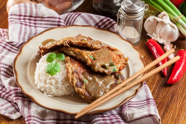 Ovo Chinês Yung Omelete Com Arroz Cozido — Fotografia de Stock