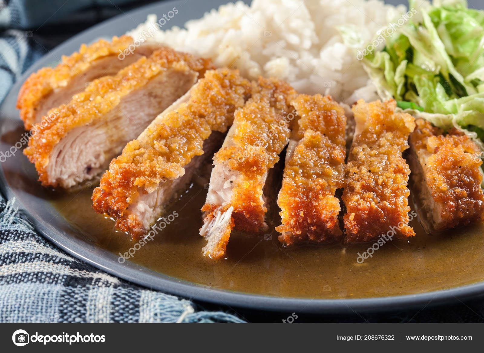 Japanese Katsu Curry Deep Fried Breast Chicken Cutlet Stock Photo by