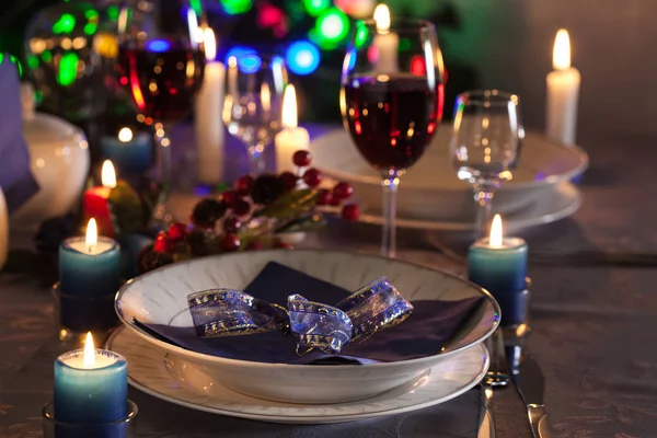 Table Settings Christmas Table Shallow Depth Field — Stock Photo, Image