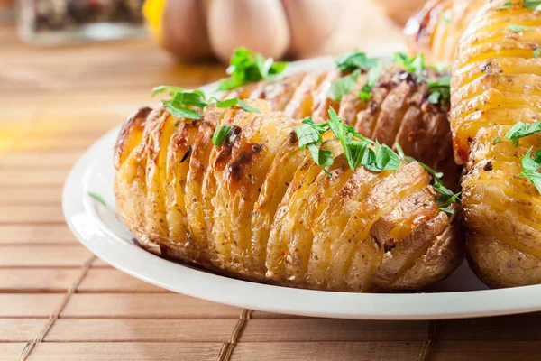 Hasselback Potatoes Baked Potatoes Cheese Herbs Swedish Cuisine — Stock Photo, Image