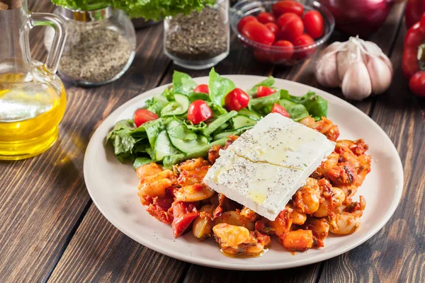 Gebackene Riesenbohnen Mit Feta Käse Und Tomatensauce Griechische Traditionelle Küche — Stockfoto