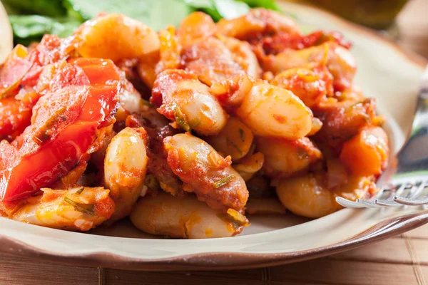 Gebackene Riesenbohnen Mit Tomatensauce Griechische Traditionelle Küche — Stockfoto