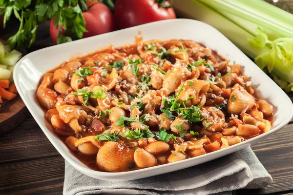 Pasta Fagioli Pasta Con Frijoles Parmesano Plato Italiano — Foto de Stock