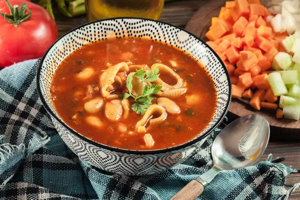 Pasta Fagioli Zupa Makaronu Fasoli Włoskie Danie — Zdjęcie stockowe