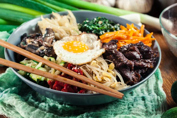 Bibimbap Riz Bœuf Légumes Plat Traditionnel Coréen — Photo
