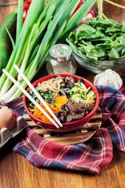 Bibimbap Riz Bœuf Légumes Plat Traditionnel Coréen — Photo