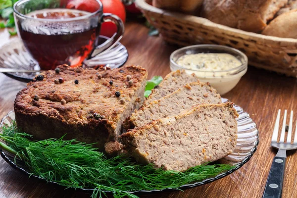 Homemade Delicious Meat Pate Chicken Liver Plate — Stock Photo, Image