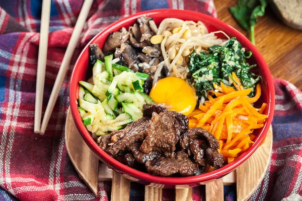 Bibimbap Riz Bœuf Légumes Plat Traditionnel Coréen — Photo