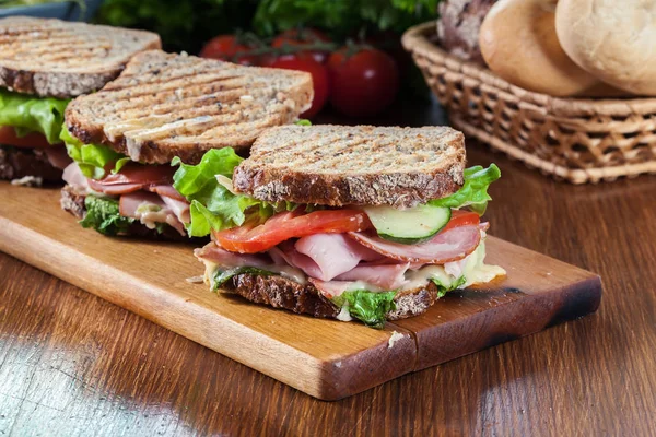 Toasted Sandwiches Ham Cheese Other Fresh Delicious Dish — Stock Photo, Image