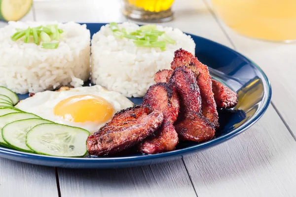 Vepřové Tocino Rýží Vejcem Filipínský Nádobí — Stock fotografie