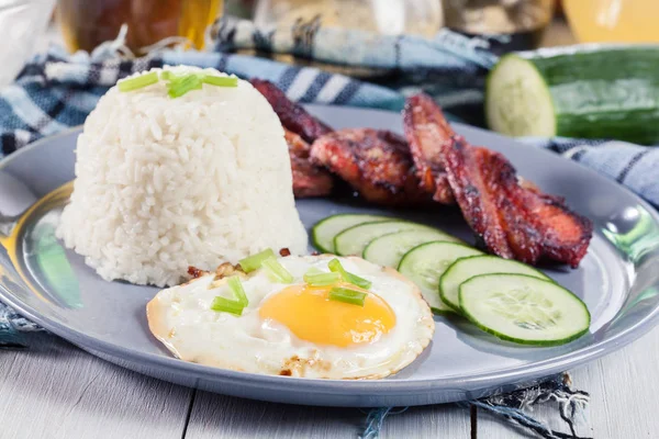 Vepřové Tocino Rýží Vejcem Filipínský Nádobí — Stock fotografie