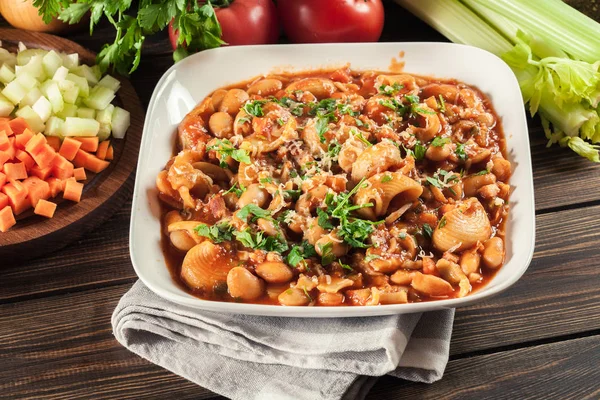 Pasta Fagioli Pasta Med Bönor Och Parmesan Italiensk Maträtt — Stockfoto