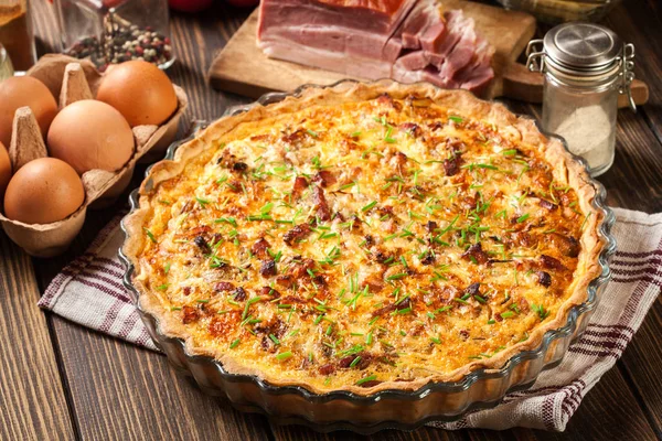 Quiche Lorraine Maison Avec Bacon Fromage Cuisine Française — Photo