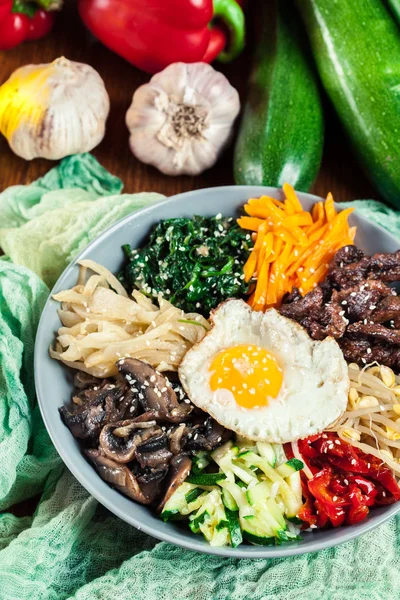 Bibimbap Riz Bœuf Légumes Plat Traditionnel Coréen — Photo