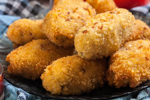 Croquetes Caseiros Jamon Ham Traditional Comida Espanhola — Fotografia de Stock