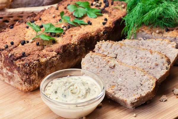 Pate Tradițional Carne Delicioasă Ficat Pui Placa Tăiere — Fotografie, imagine de stoc