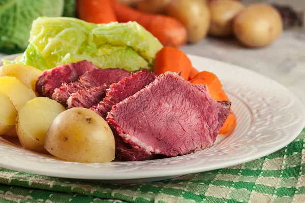 Corned Beef Cabbage Potatoes Carrots Patrick Day — Stock Photo, Image
