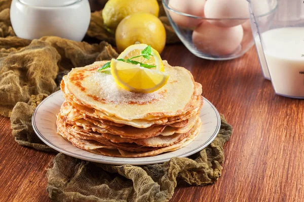 Crêpes Britanniques Citron Sucre Traditionnel Pour Shrove Tuesday — Photo