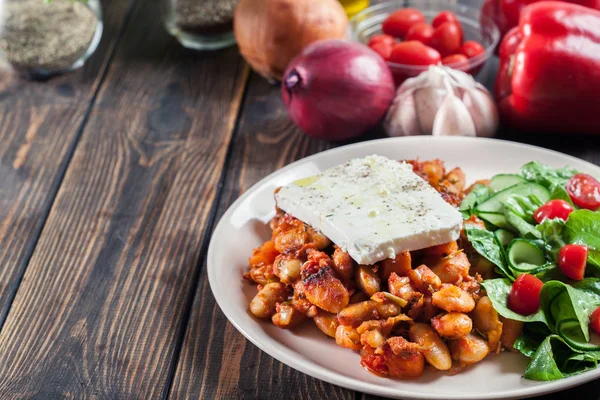 Baked giant beans with feta cheese — Stock Photo, Image