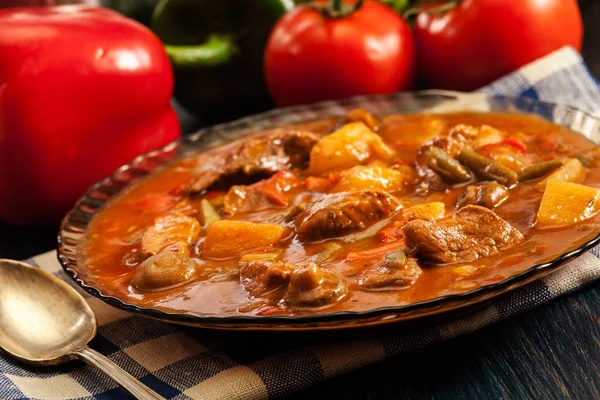 Stew soup with meat and potatoes — Stock Photo, Image