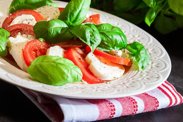 Salada Caprese com mussarela, tomate, manjericão — Fotografia de Stock